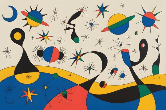 Colorful abstract cosmic art with planets and stars