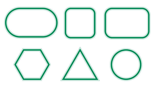 Green line frame set geometry shape label border simple badge tag circle oval PNG illustration