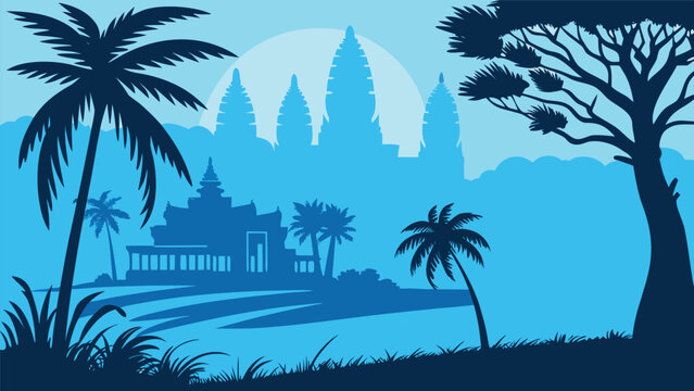 Minimalist Siem Reap Cambodia city skyline vector outline for Asia travel design