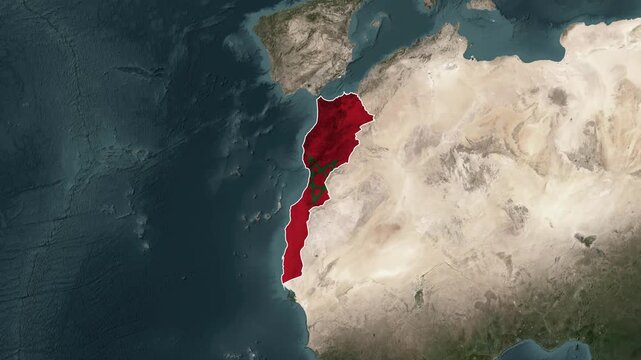 Realistic Satellite Morocco Map Zoom Animation with National Flag
