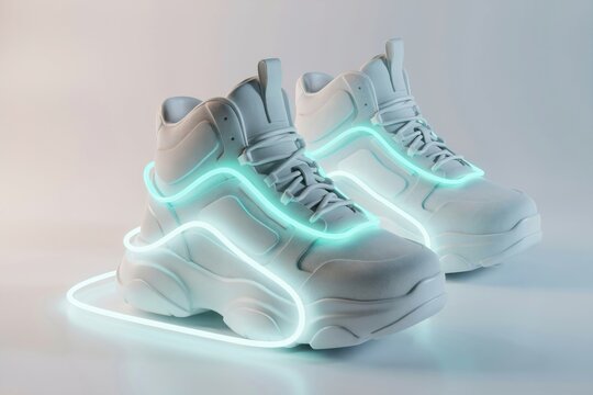 White high top sneakers with glowing neon light