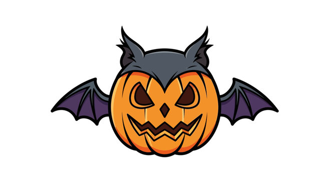 Cartoon Halloween Pumpkin with Bat Wings and Ears.