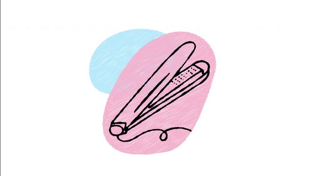 An animated hand-drawn electric hair curling iron wand. Perfect for hair styling, beauty salons, hairdressing tools, hair care routines, and heated styling appliances. 