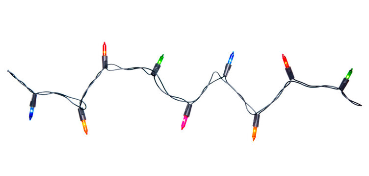 String of Christmas lights isolated on transparent background.