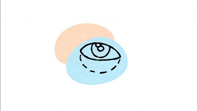 An animated hand-drawn human eye with sparkle details. Ideal for ophthalmology, eye surgery, vision care, cosmetic eyelid treatments, anti-wrinkle cream, and eye health. 
