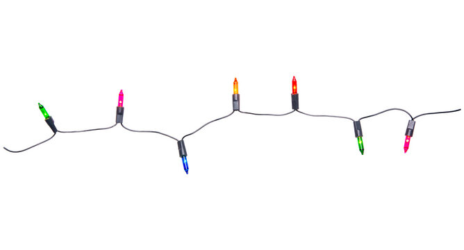 String of Christmas lights isolated on transparent background.