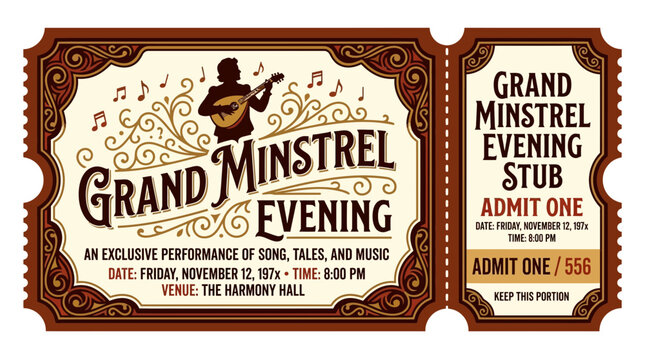 Vintage Grand Minstrel Evening Ticket - Music Performance Admission