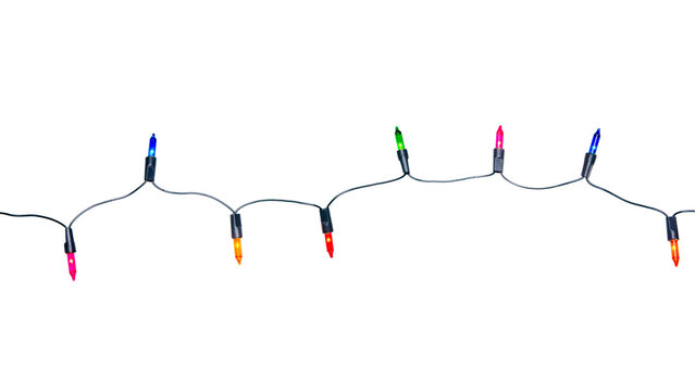 String of Christmas lights isolated on transparent background.