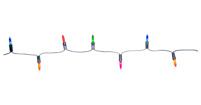 String of Christmas lights isolated on transparent background.