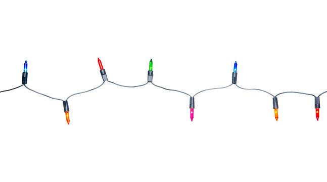 String of Christmas lights isolated on transparent background.