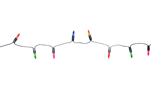 String of Christmas lights isolated on transparent background.