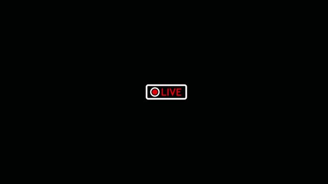 Animated Red Live Streaming Icon Overlay Badge with Recording Dot Symbol on Black Background