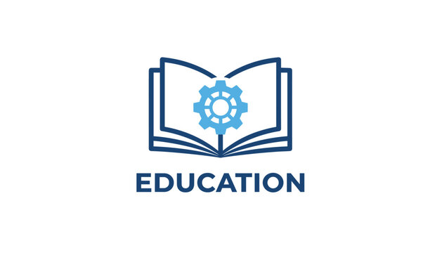 Educational technology logo featuring an open book icon with a gear inside and bold Education typography.
