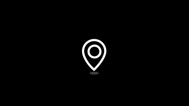 white outline location pin animation with ground ring gps map marker symbol navigation destination pointer graphic element seamless looping video asset 4k