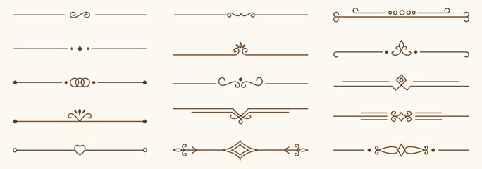 Collection of elegant decorative ornamental dividers. decorative line dividers with editable stroke. Vector isolated set. © Agastya 897