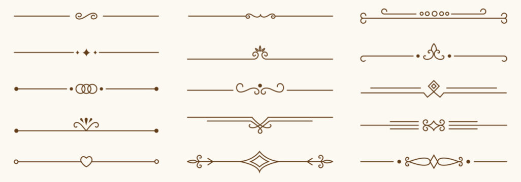 Collection of elegant decorative ornamental dividers. decorative line dividers with editable stroke. Vector isolated set.
