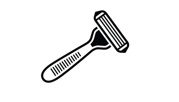Minimalist black stencil style icon of traditional three blade shaving razor used for daily personal grooming.