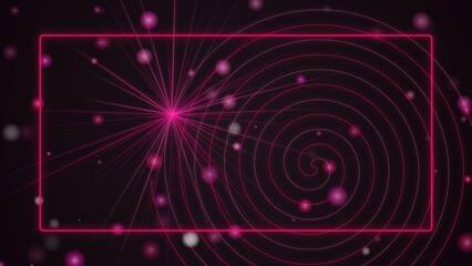 Obraz premium Abstract background with glowing pink light particles and circular ripple waves on a dark black surface
