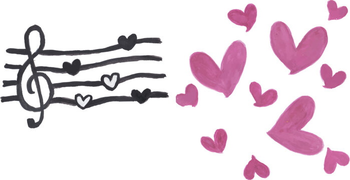 Musical Staff and Hearts Elements Set