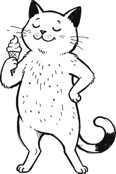 Cat Standing on Hind Legs Eating Ice Cream