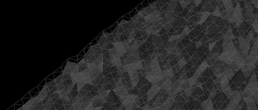 Dark abstract digital low poly mesh structure with dot connections.