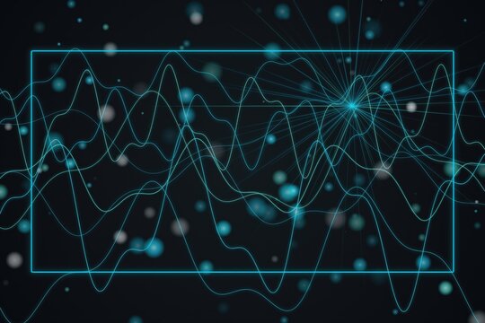 Abstract digital background featuring glowing teal data lines and floating particles on a dark blue background