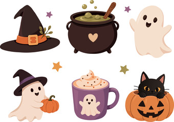 Fototapeta premium Cute Halloween Stickers Set