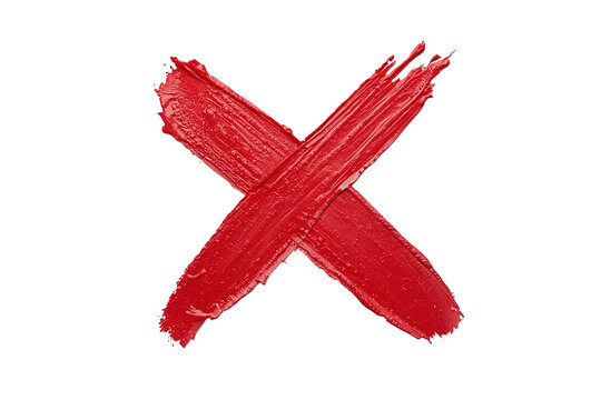 Red brushstroke X symbol with textured painted finish