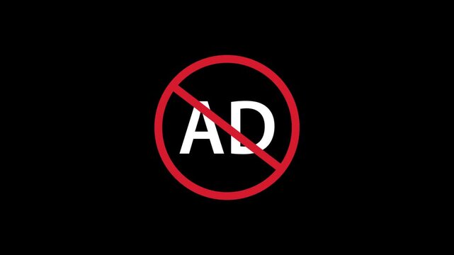 No Ads and Ad Blocker Animated Symbol Motion Graphic Video Isolated on Black Background