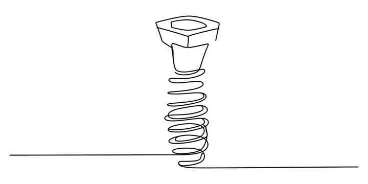 Continuous single line drawing of a metal spring with a square top isolated on a white background for industrial design concept Vector, illustration