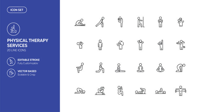Physical Therapy Exercise Icons Set Line Art Vector Illustrations