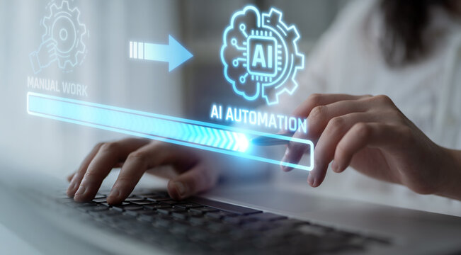 Person using keyboard to engage with AI automation and advanced digital technology, showcasing modern efficiency and innovation in workplace environments. Liminal.