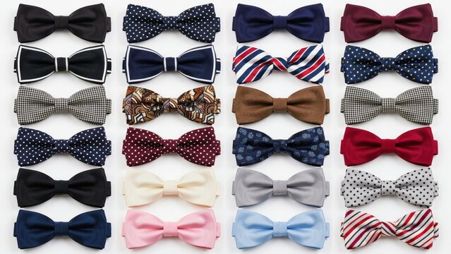 Collection of various colorful bow ties isolated on white background