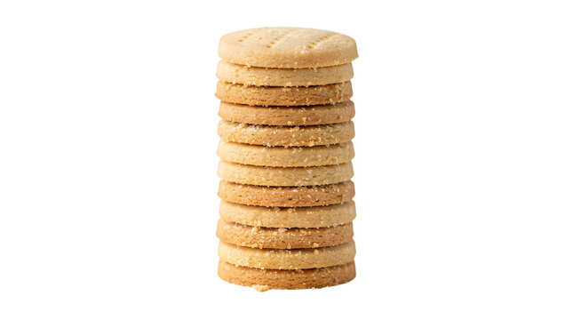 Stacked plain round sugar cookies isolated on transparent background transparent background