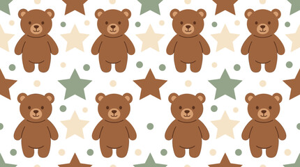 Obraz premium Seamless pattern with cute brown teddy bears and stars for nursery wallpaper and textile design