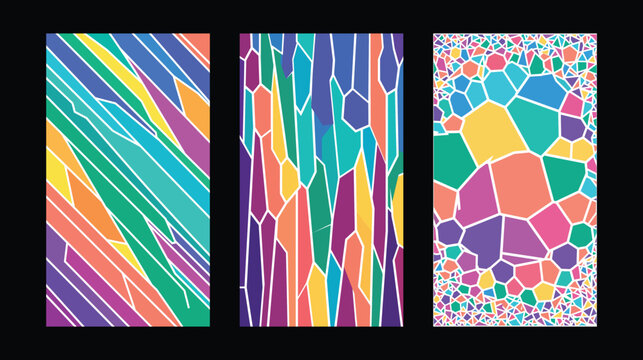 Abstract colorful triptych art modern geometric shapes background