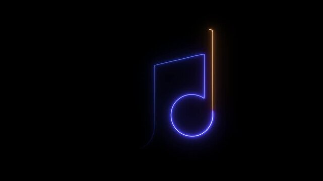 Glowing neon musical notes animation on black background for music industry and digital media projects