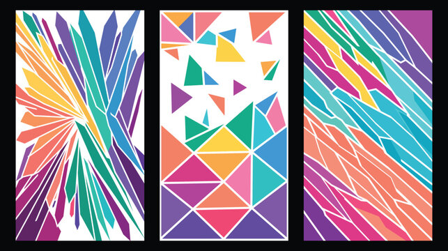 Abstract colorful triptych art modern geometric digital illustration