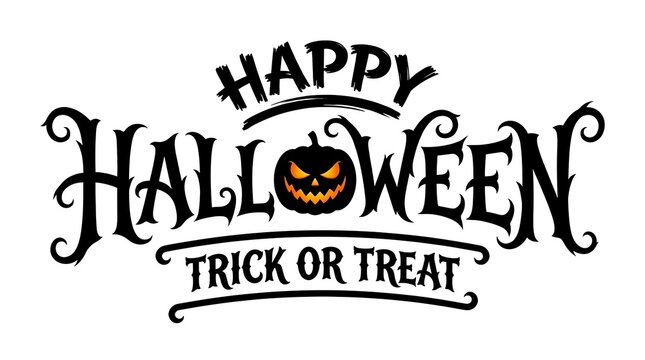 Happy halloween trick or treat text design with pumpkin isolated on white background