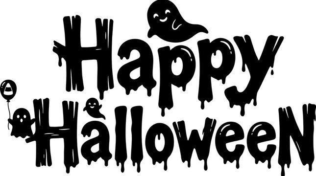 Happy halloween text with cute ghosts and candy corn balloon