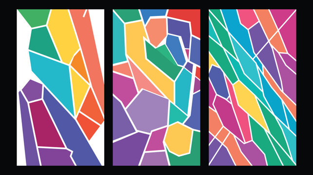 Abstract colorful mosaic art triptych modern wall decor