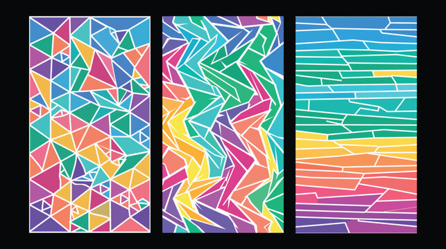 Abstract colorful triptych art modern geometric digital illustration