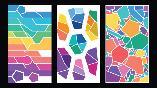 Abstract colorful geometric patterns triptych modern art background