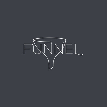 Minimalist funnel typography logo design featuring a funnel integrated