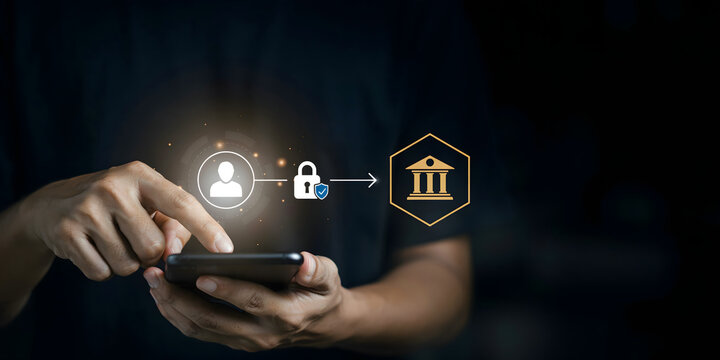 Secure mobile banking application concept with user authentication and data encryption protection