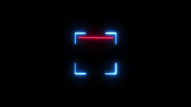 Futuristic digital laser scanner interface with glowing blue frames and red scanning beams on black
