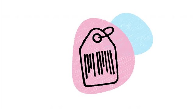 An animated hand-drawn hanging price tag featuring a scanned commercial barcode. Great for e-commerce shopping, retail product inventory, sales discounts, and checkout systems. 