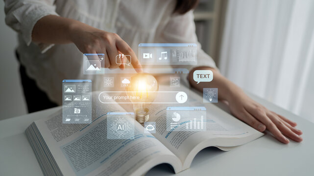 Prompt driven AI interface enabling text, image vision, audio and media video data neural asset and tool in smart creation chat workspace edit. Future NLP AI native visual reasoning omni model. Corpus