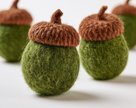 Felted Acorns in Autumn Green and Rusty Brown
