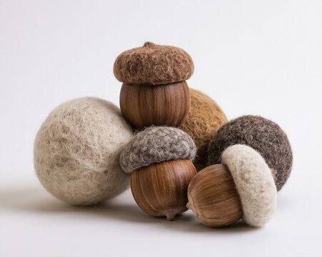 Felted Acorns in Earthy Tones